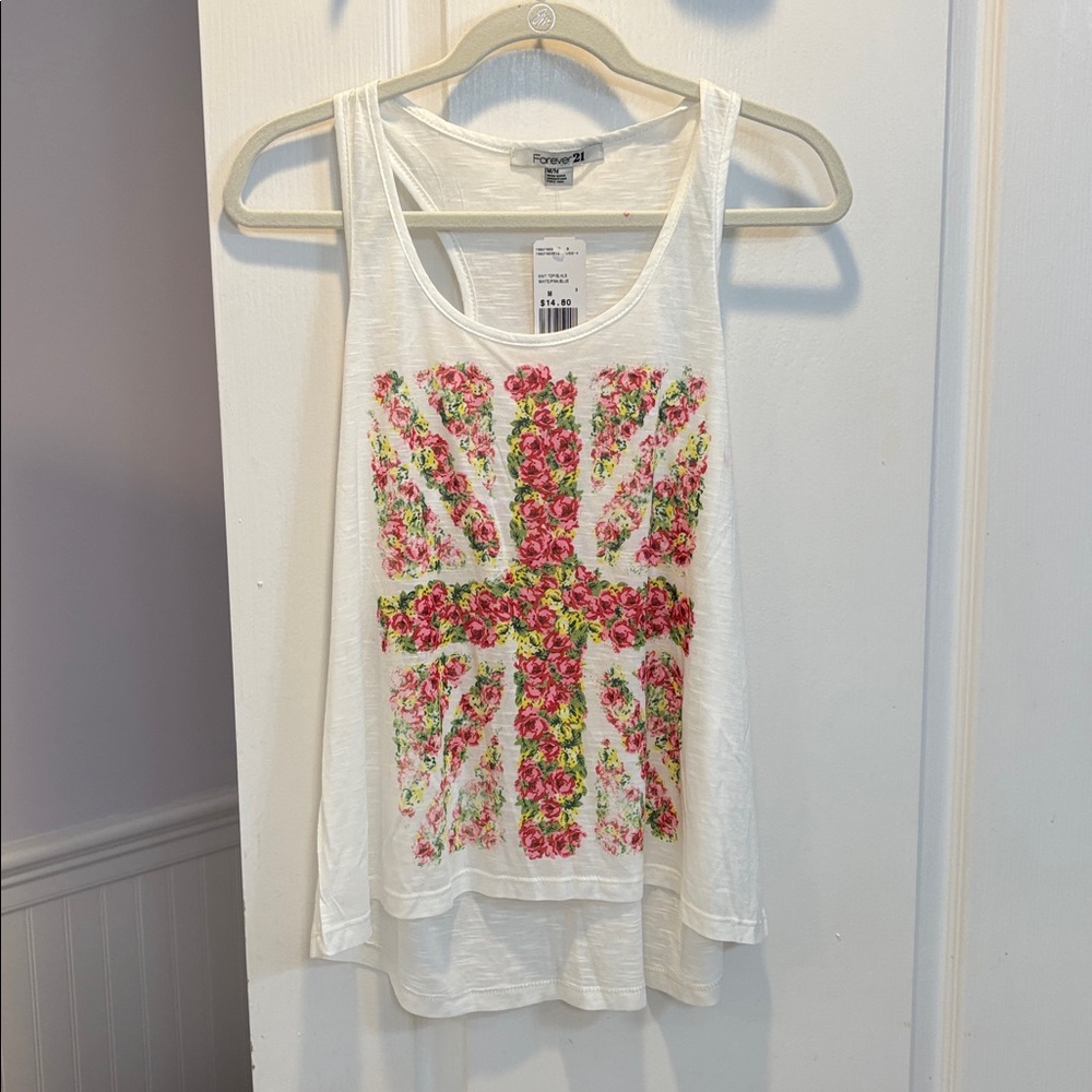 NWT Forever 21 White Floral Graphic Tank Top